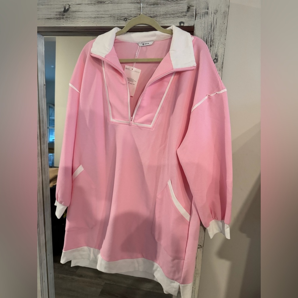 Pink Quarter-Zip Dress